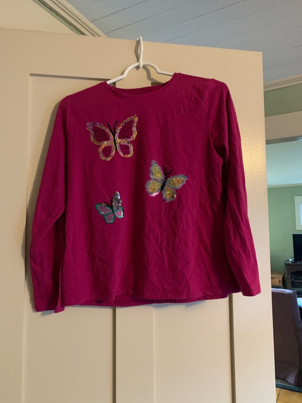 wonder nation Magenta Long-Sleeve Tee with Sequin Butterflies